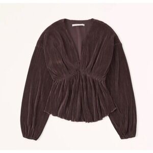 Abercrombie Fitch Plum Pleated Plisse V Neck Smocked Peplum Blouse Top Medium